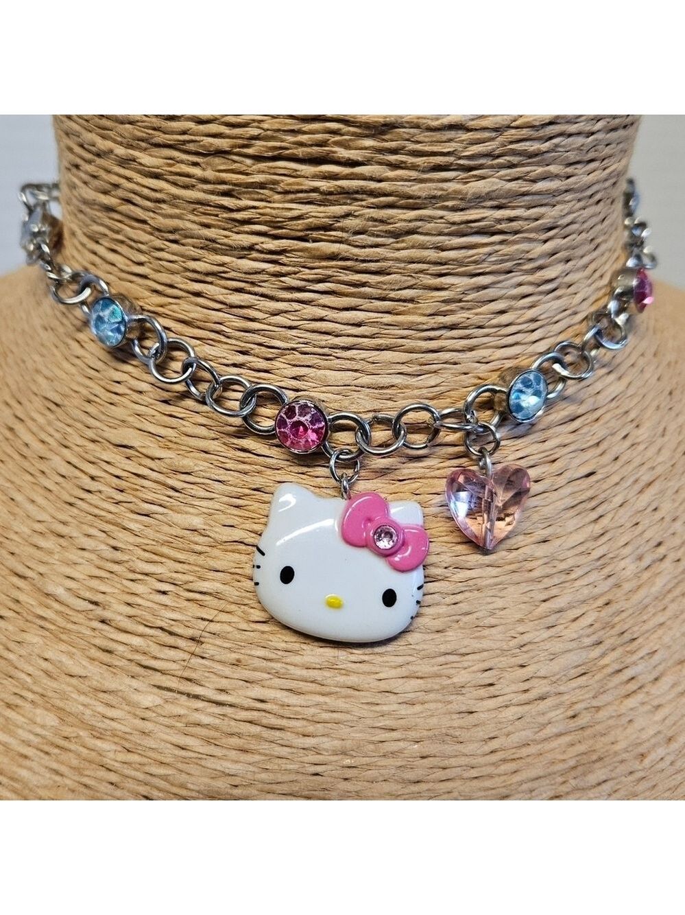 Vintage Sanrio 2012 "Hello Kitty" Pink and Blue Jeweled Pendant Necklace